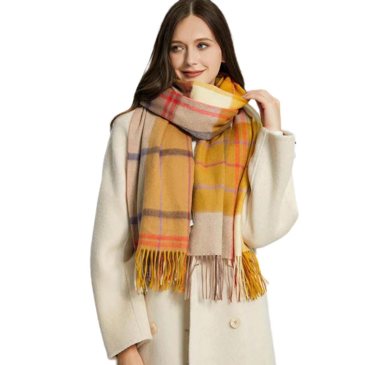9851 100% Wool Tartan Plaid Scarf,Womens Scarf Fashion Long Shawls Wraps